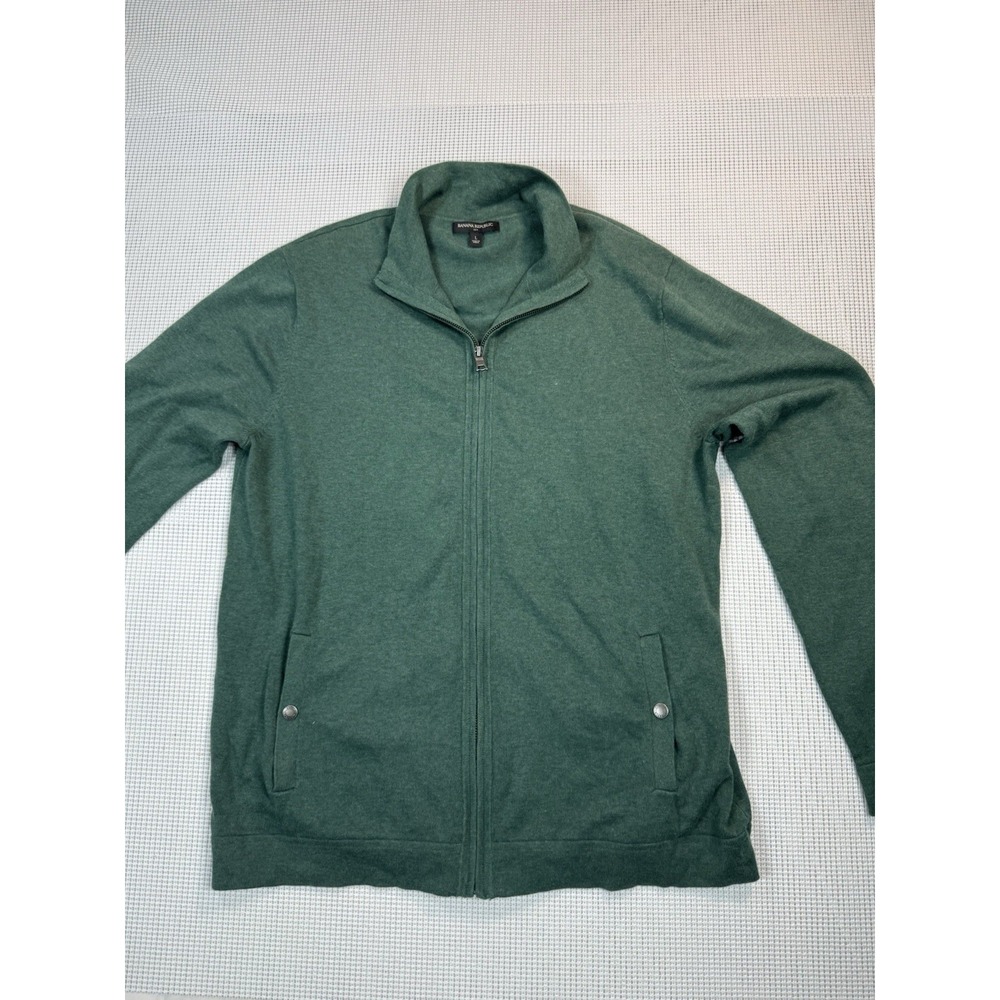 (557)Banana Republic Full Zip Sweater Mens Large Green 100% Cotton Casual Jacket